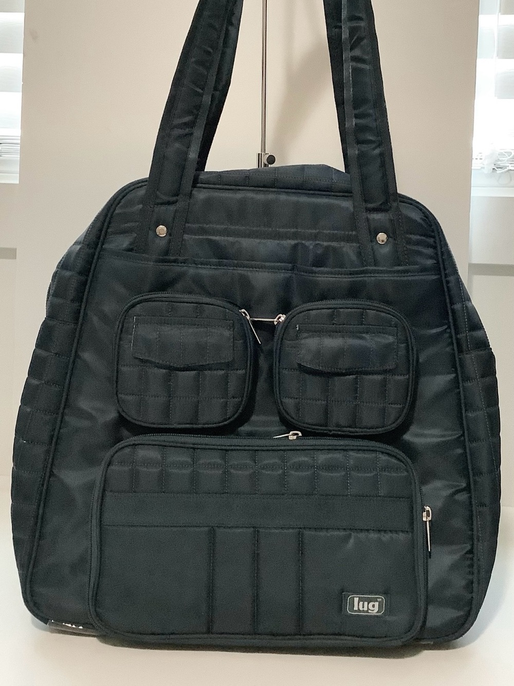 lug Quilted Dark Grayish Blue Large Tote Work Travel Gym Puddle Jumper Bag NWOT